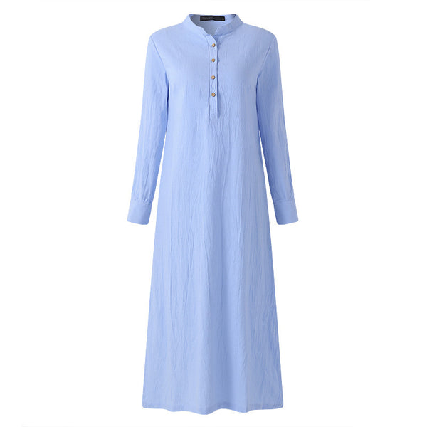 Women's Loose Retro Long Dress Collar Sexy Sleeve Dresses