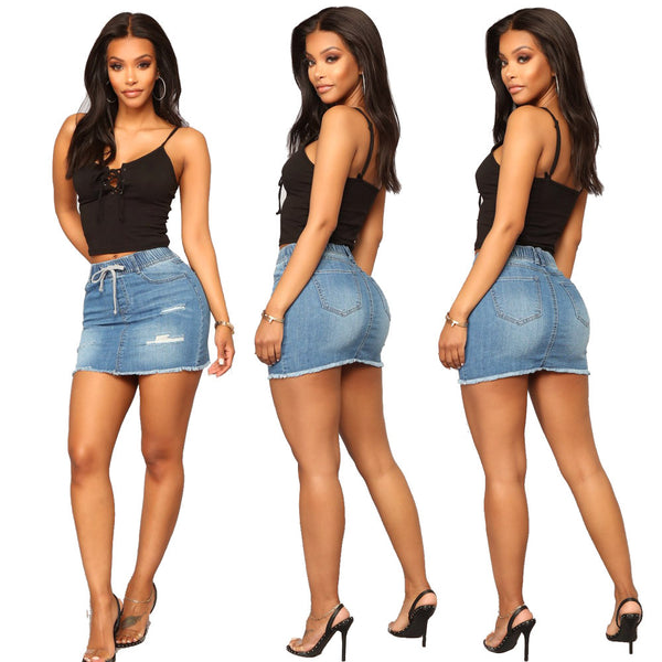 Spring High Waist Ripped Tight Package Skirts