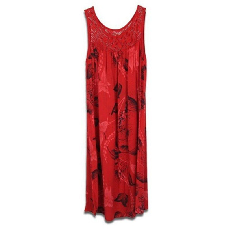 Women's Lace Stitching Printing Sleeveless Swing Dress Dresses