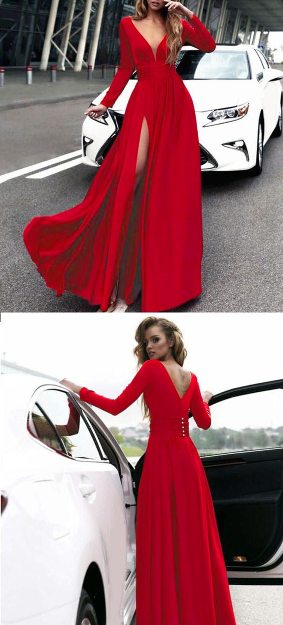 Women's Sexy Deep Long Sleeve Dress Dresses