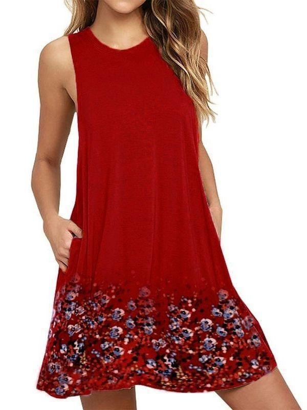 Round Neck Sleeveless Printed Beach A- Dresses