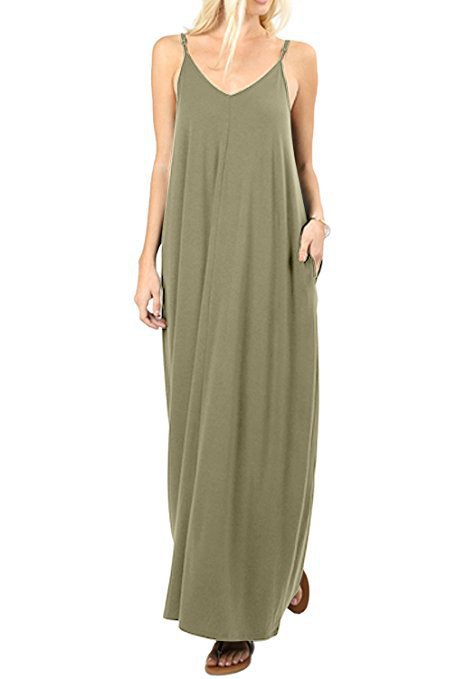 Classic Summer Solid Color Pocket Camisole Dresses