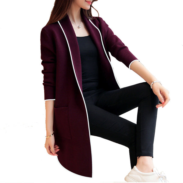 Women's Solid Color Mid-length Long Sleeve Fashion Cardigans