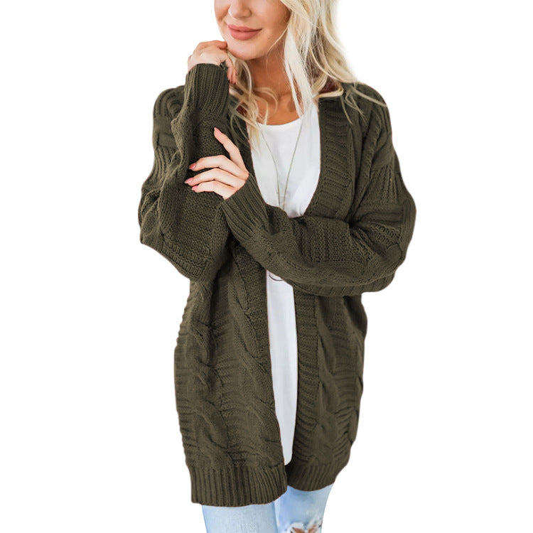 Women's Twist Solid Color Mid-length Coarse Yarn Sweaters