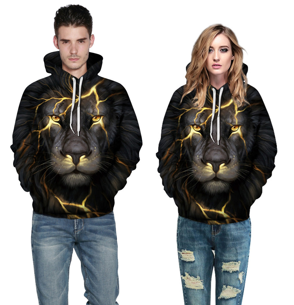 Sweat à capuche imprimé numérique lumineux Couple Wear Pulls