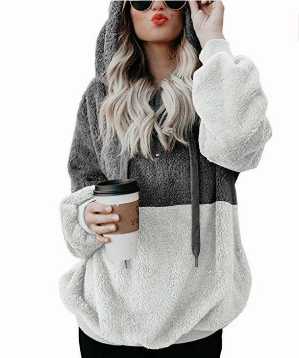 Women's Long-sleeved Hooded Solid Color Fleece Pullover Sweaters