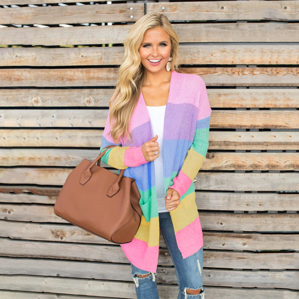 Loose Color Long Sleeve Contrast Striped Sweaters