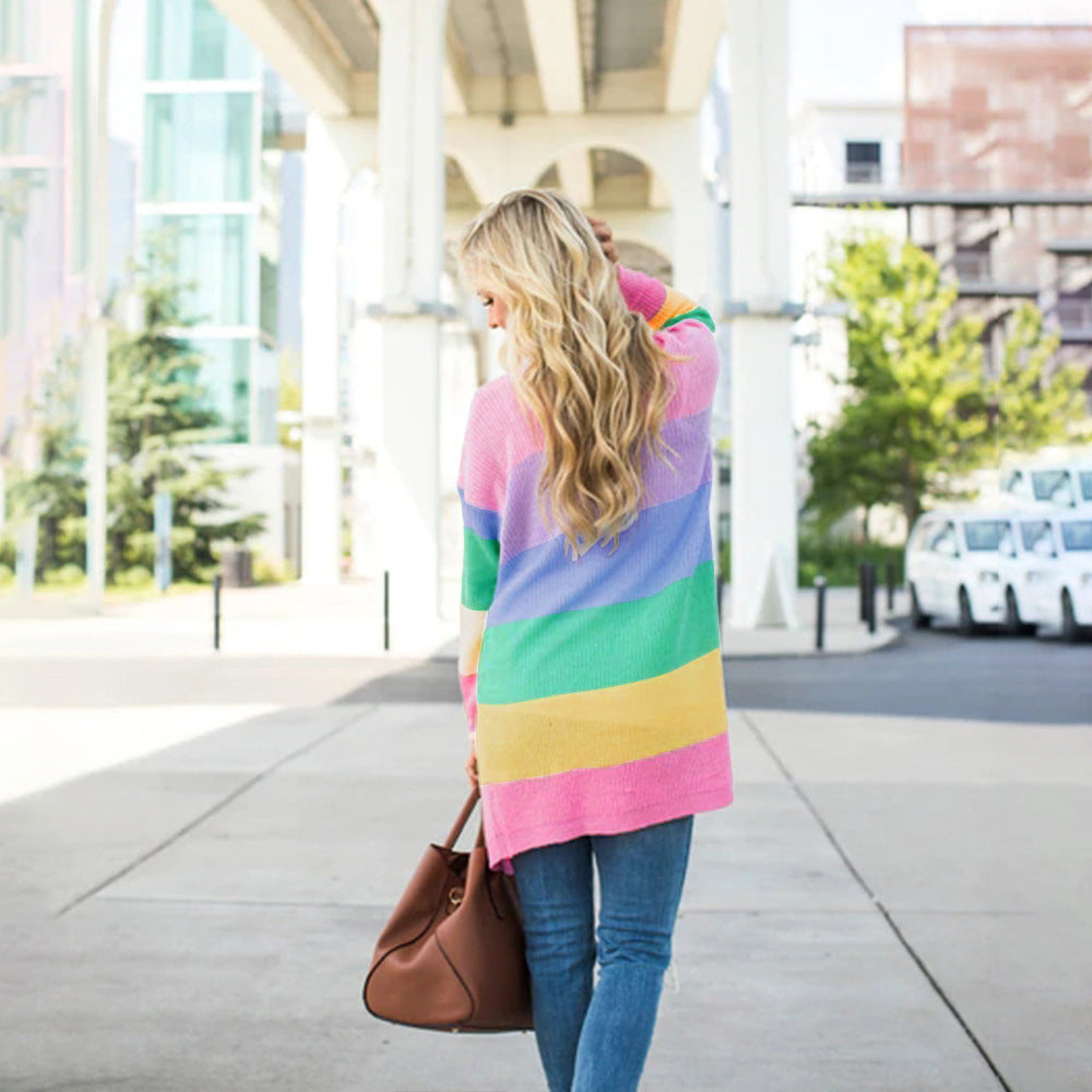 Loose Color Long Sleeve Contrast Striped Sweaters