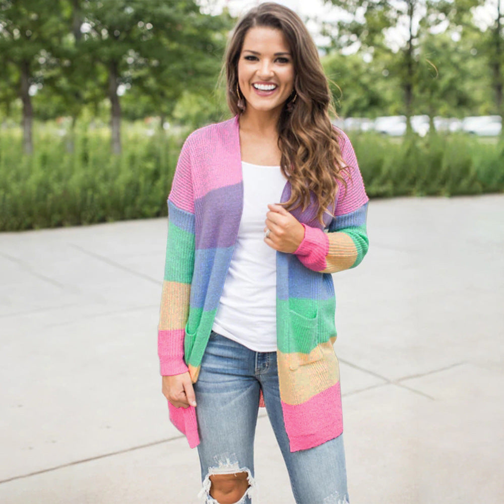 Loose Color Long Sleeve Contrast Striped Sweaters