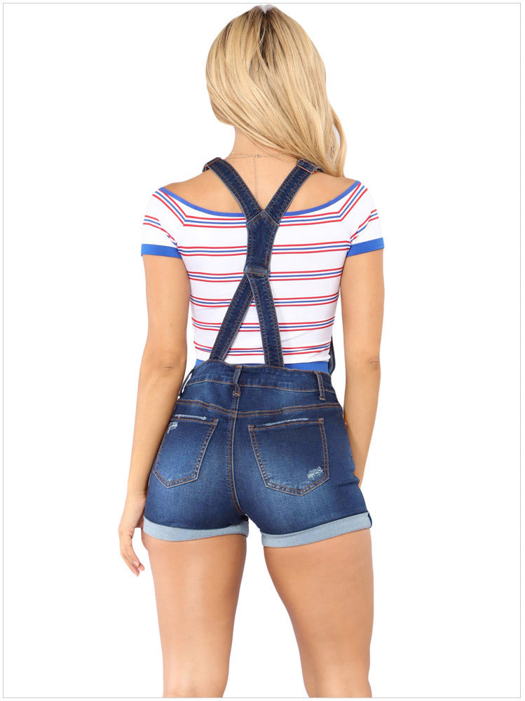 Popular Attractive Spring Ripped Hip Suspender Jeans
