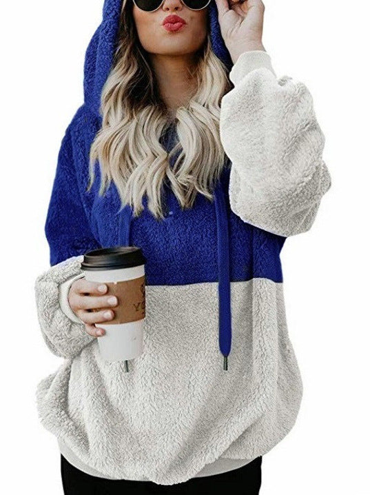 Women's Long-sleeved Hooded Solid Color Fleece Pullover Sweaters