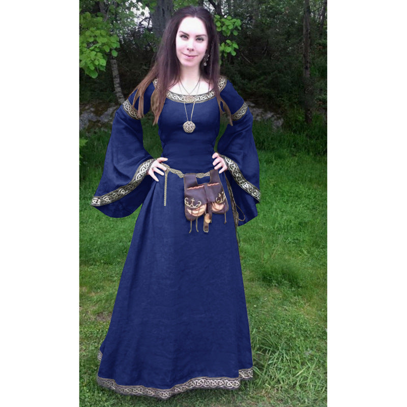 Robes classiques médiévales à manches longues et col rond pour femmes