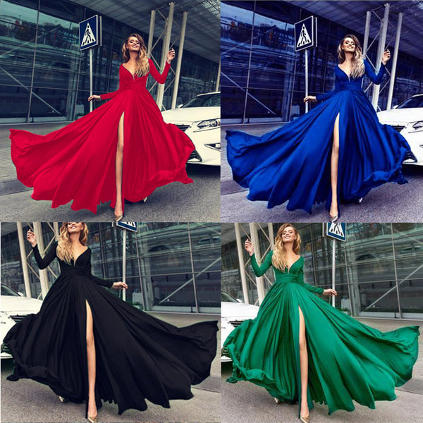 Women's Sexy Deep Long Sleeve Dress Dresses