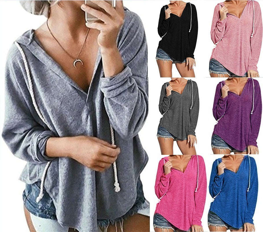 Women's Sweatshirt V-neck Hooded Long Sleeve Sweaters