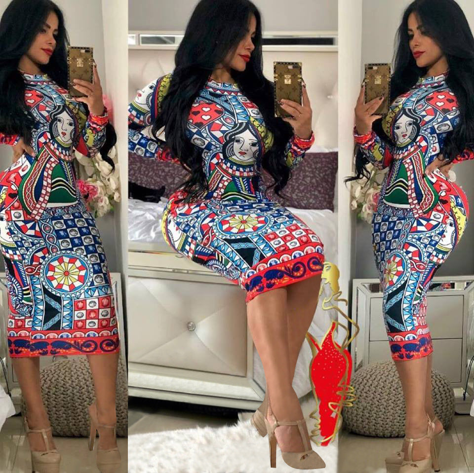 Fashion Women's Digital Printed Dress Nightclub Skirts