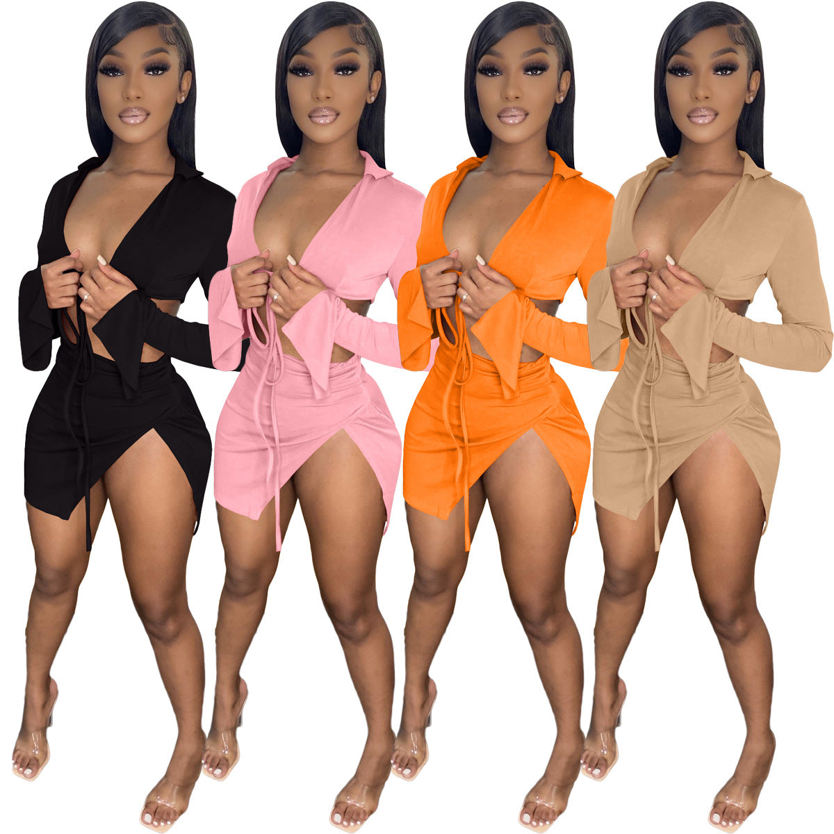 Women's Tied Long Sleeves Swimsuit Set Suits