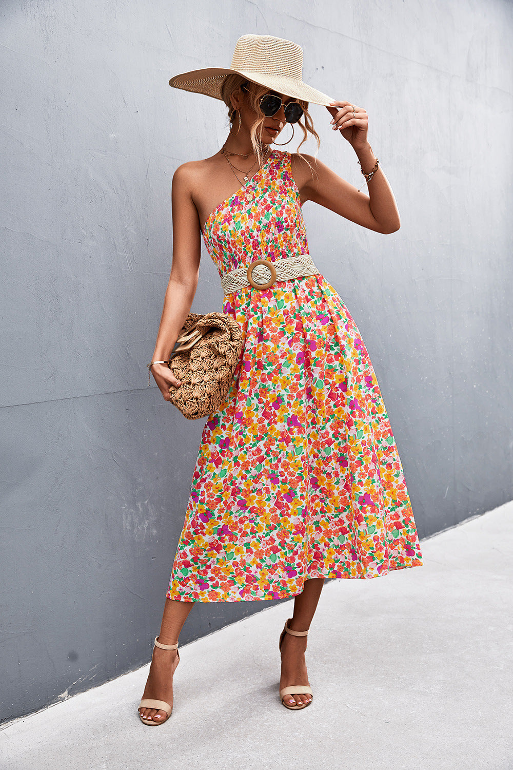 Women's Sexy Shoulder Flower Print Dress Dresses