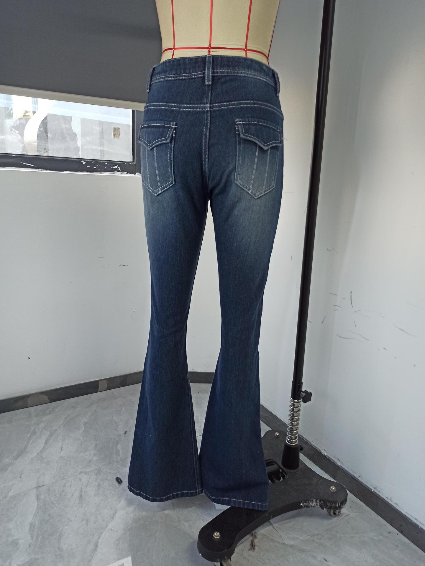 Women's Fashionable High Waist Multi-pocket Flared Spring Jeans
