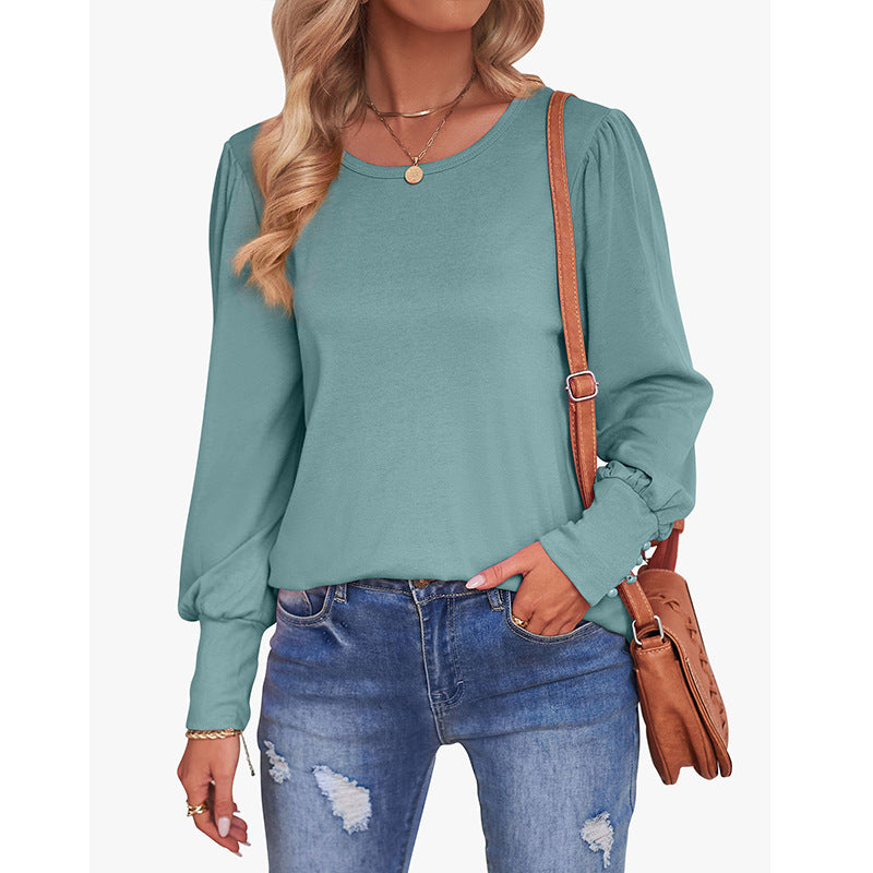 Women's Loose Puff Sleeve Button Long Blouses