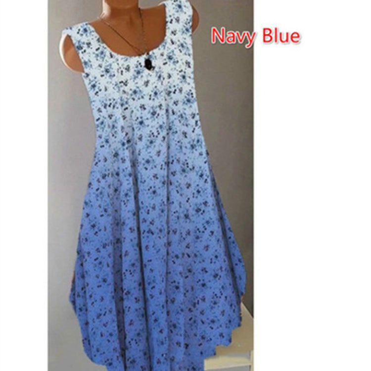 Women's Summer Fashion Round Neck Floral Gradient Sleeveless Skirts