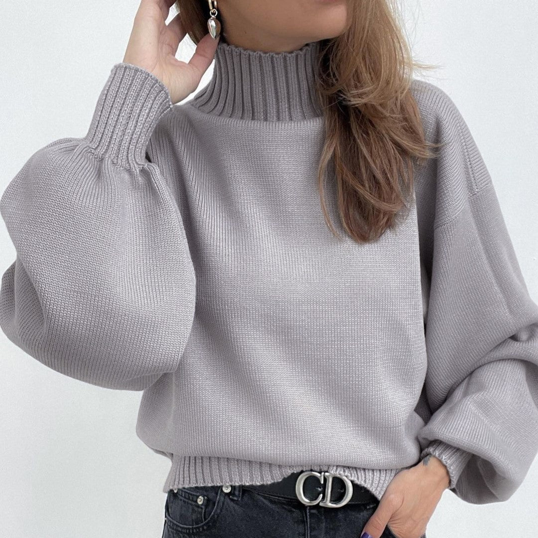 Women's Solid Color Puff Sleeve Turtleneck Fashion Sweaters