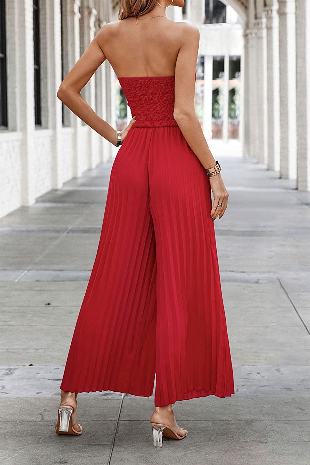 Women's Summer Tube Backless Pleated Wide-leg Trousers Pants