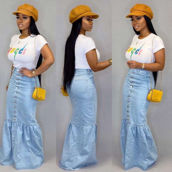 Durable Comfortable Stretch Denim Long Fishtail Skirts