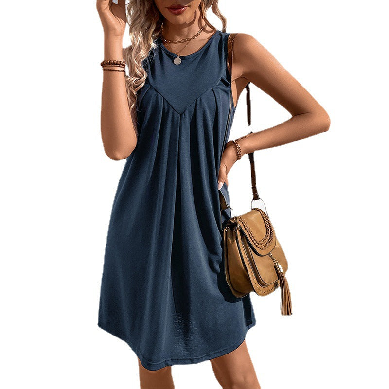 Charming Summer Shirred Sleeveless Solid Color Dresses