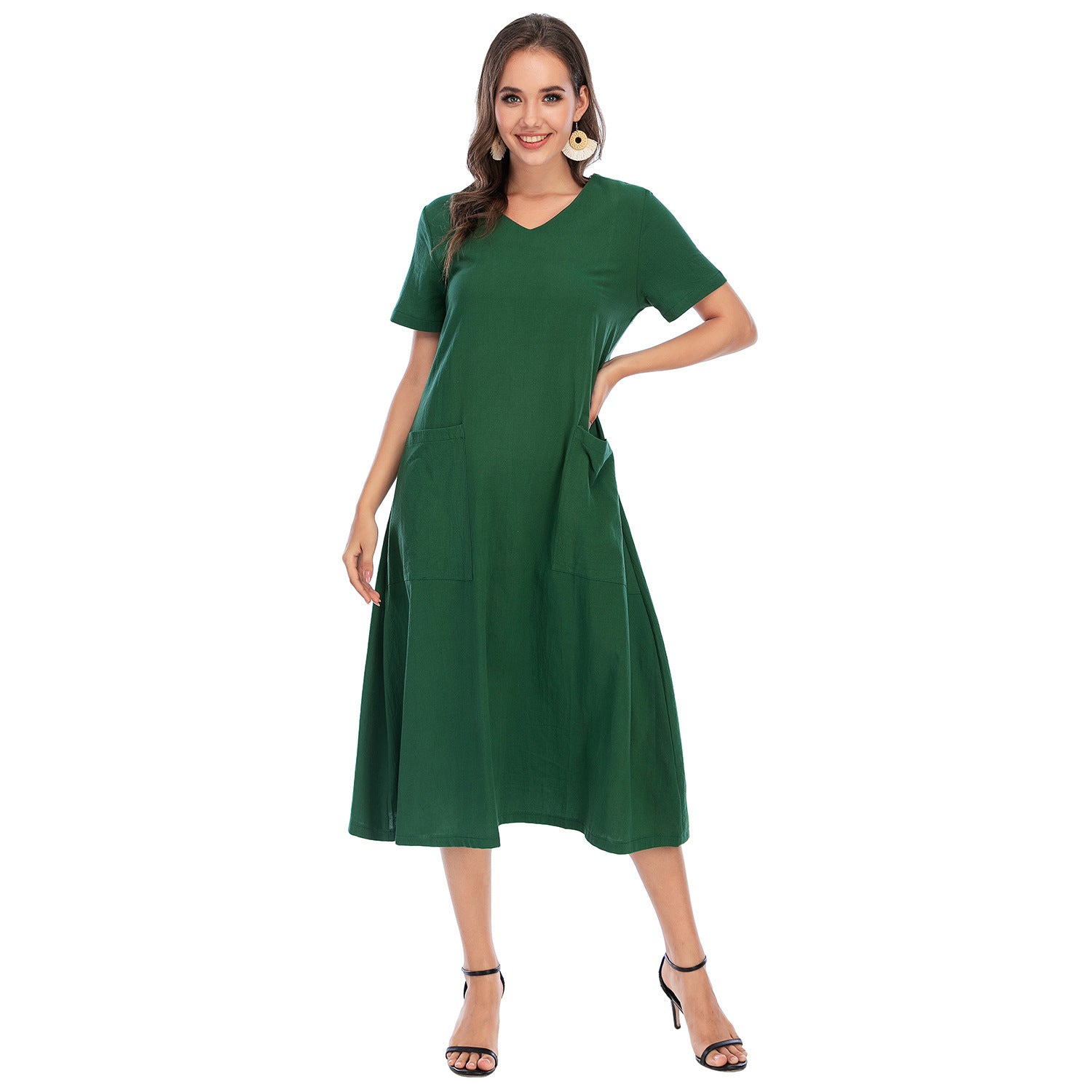 Women's Creative Spring Artistic Retro Cotton Linen V-neck Dresses