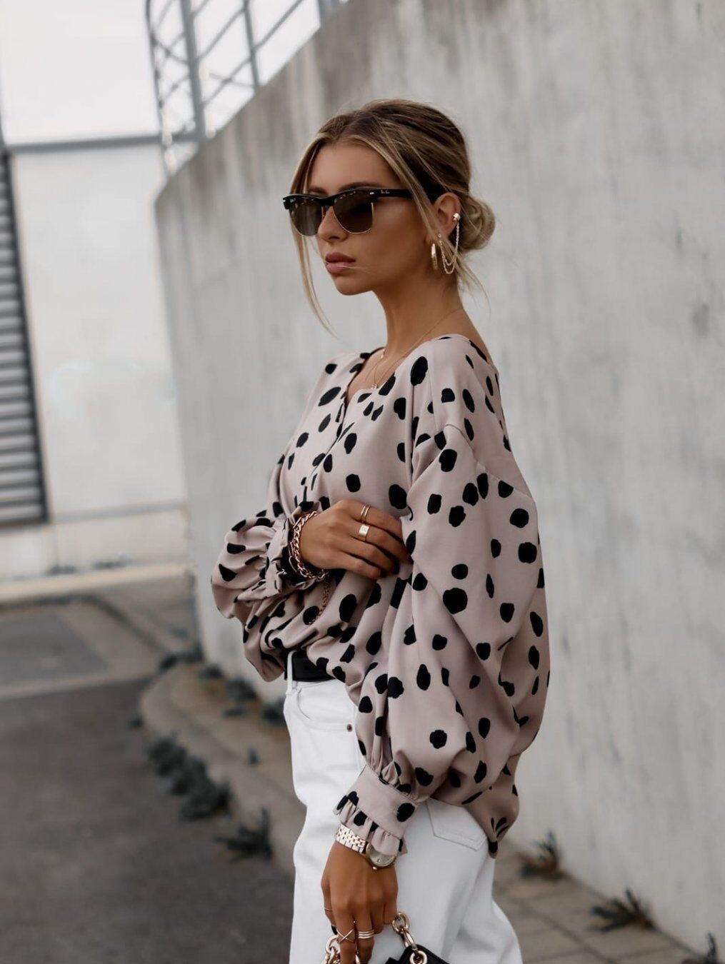 Autumn Loose Slimming Shirt Leopard Print Polka Blouses