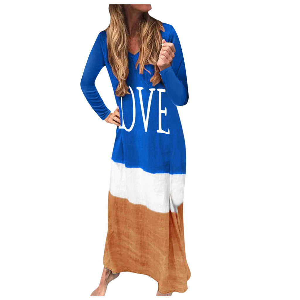 Women's Spring Loose Contrast Color Long Sleeves Dresses