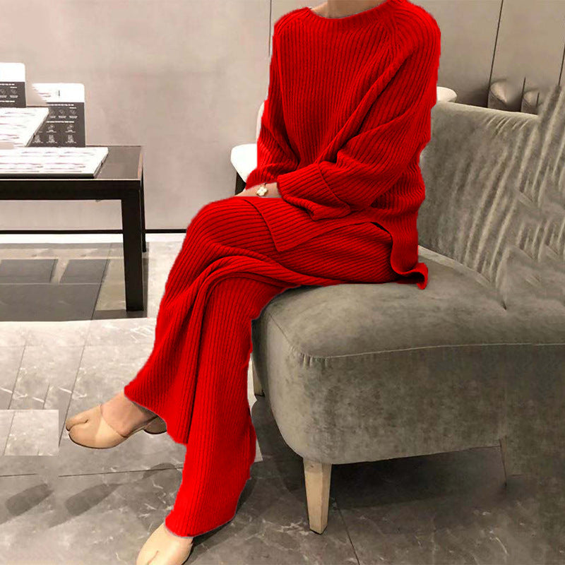 Women's Long Sleeve Solid Color Knit Casual Two-piece Sweaters