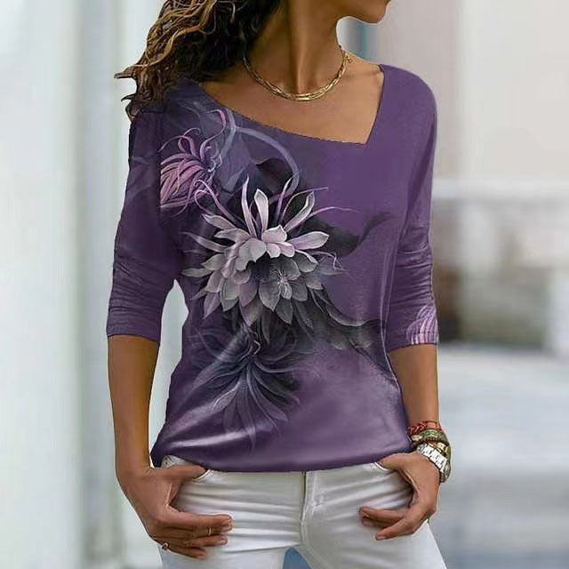 Women's Creative Summer V-neck Long-sleeved Printed Blouses