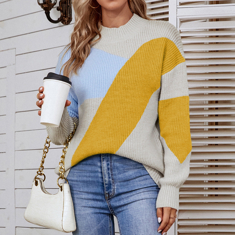 Classy Women's Half Turtleneck Color Knitted Sweaters
