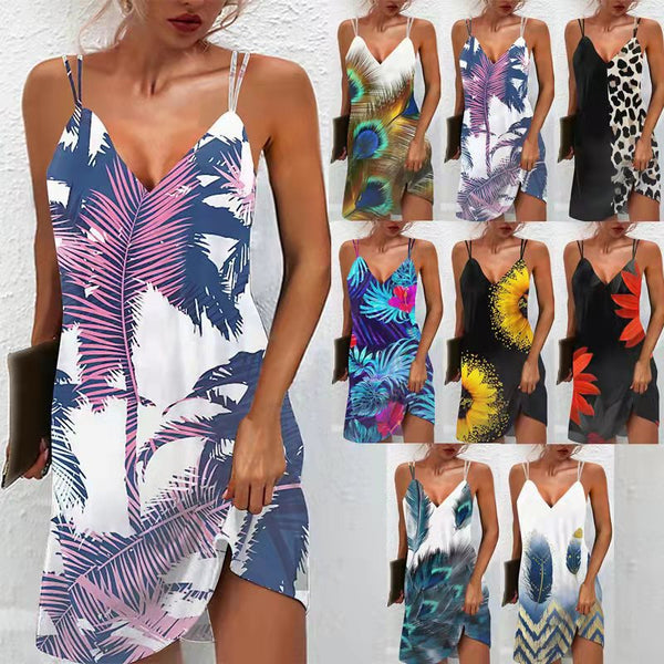 Women's Stylish Sexy V-neck Printing Slip Clothing