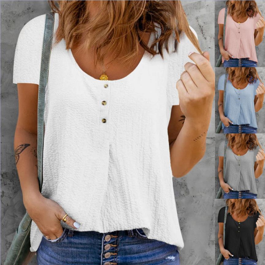 Women's Solid Color Sleeve Round Neck Pure Cotton Blouses