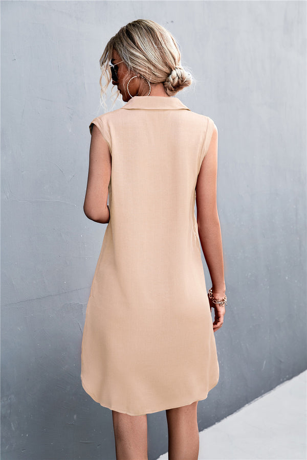 Summer V-neck Buttons Sleeveless Split Linen Dresses