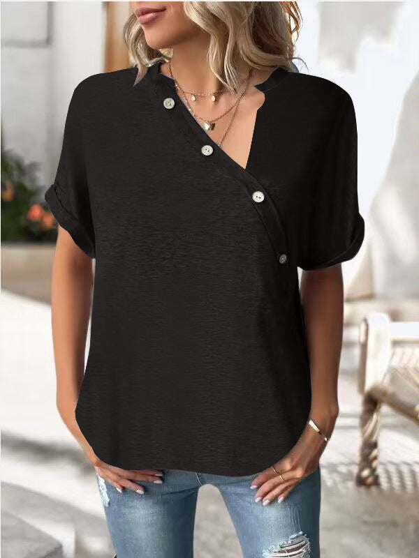 Women's Slouchy Innovative Solid Color Button Blouses