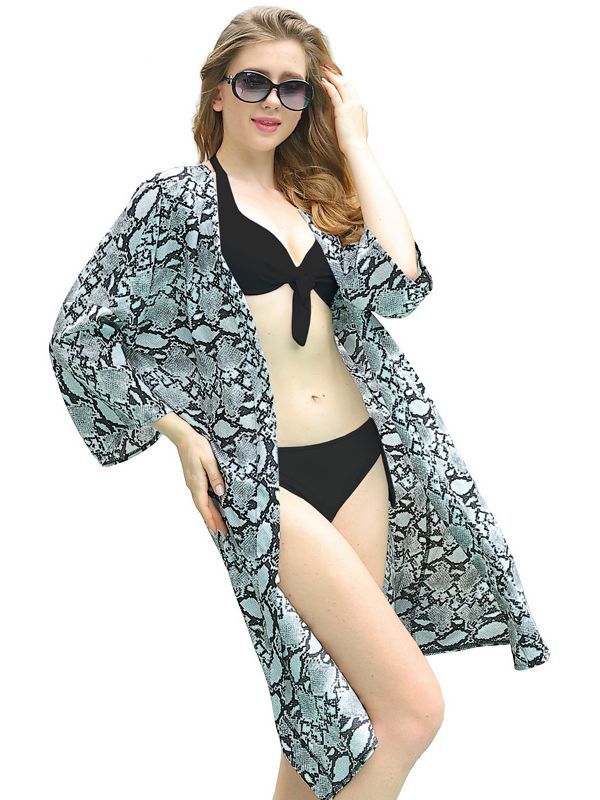 Women's Snakeskin Pattern Wild Print Swimming Cloak Blouses