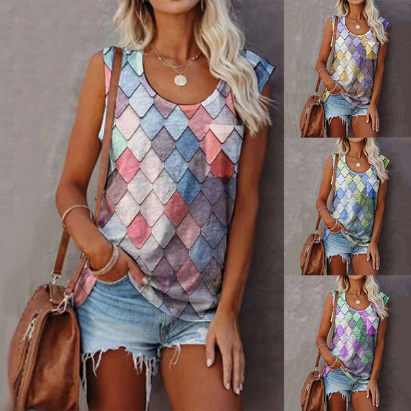 Fashion Women's Loose Round Neck Printed Vests