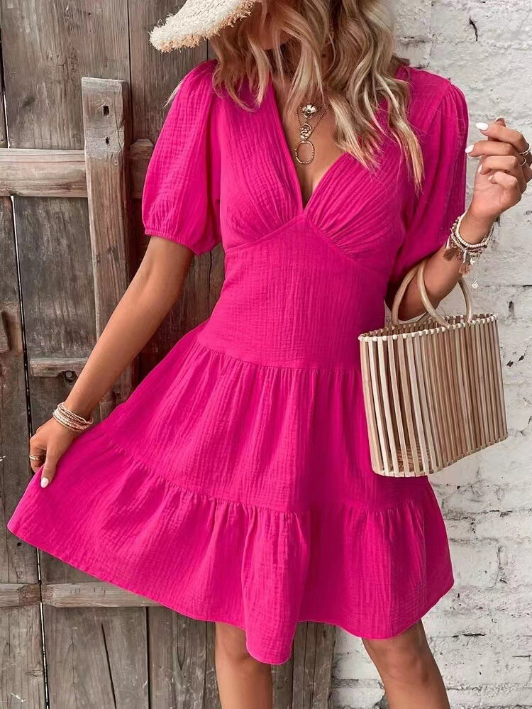 Independent Summer Solid Color High Waist Dresses