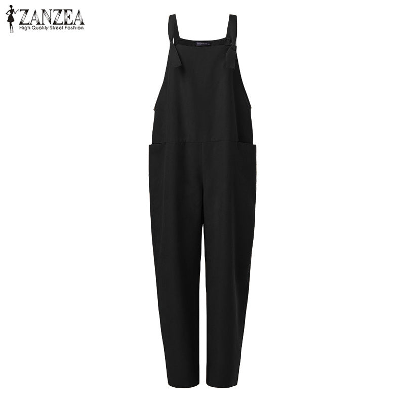 Women's Autumn Solid Color Pocket Loose-fitting Overalls Pants