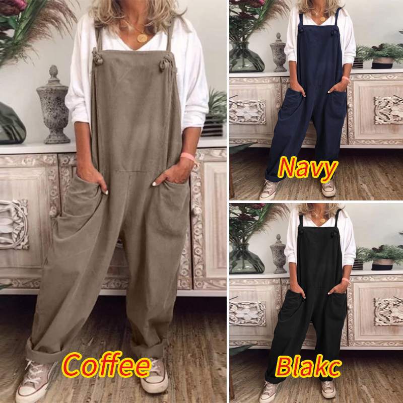 Frauen Herbst Einfarbig Tasche Locker sitzende Overalls Hosen