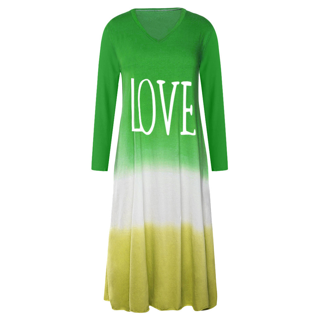 Women's Spring Loose Contrast Color Long Sleeves Dresses