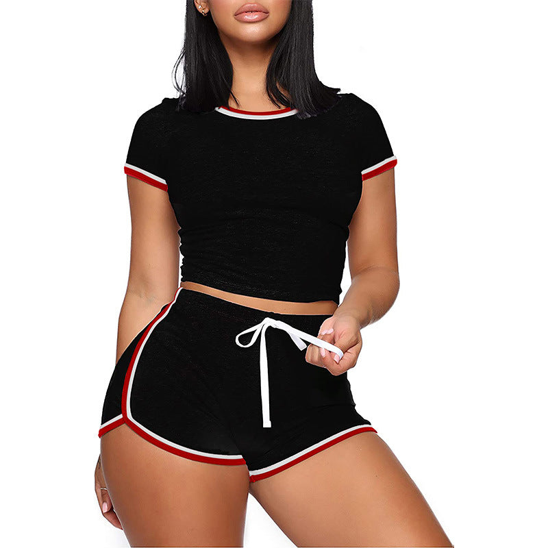 Women's Summer Solid Color Stitching Sleeve Two-piece Clothing