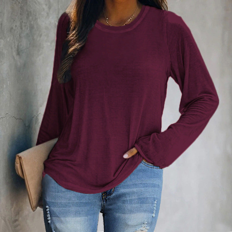 Women's Hem Casual Solid Color Long Sleeve Blouses