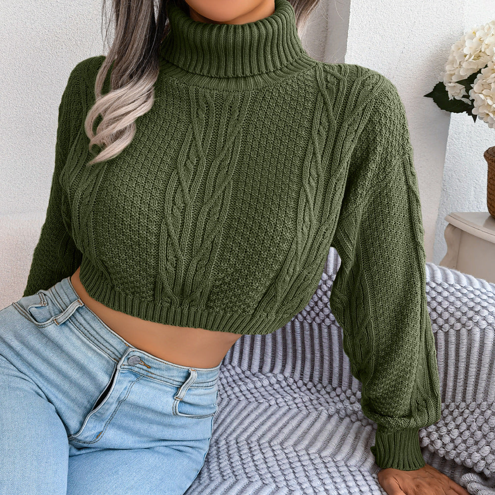 Women's Casual Twist Long Sleeve Turtleneck Knitted Sweaters