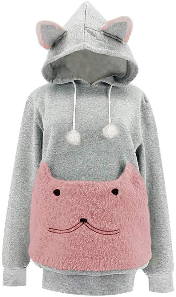 Women's Fashion Embroidery Pet Big Pocket Cat Ears Sweaters