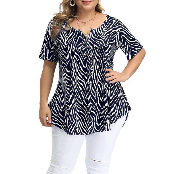 Women's Stylish Graceful V-neck Buttons Printed Blouses