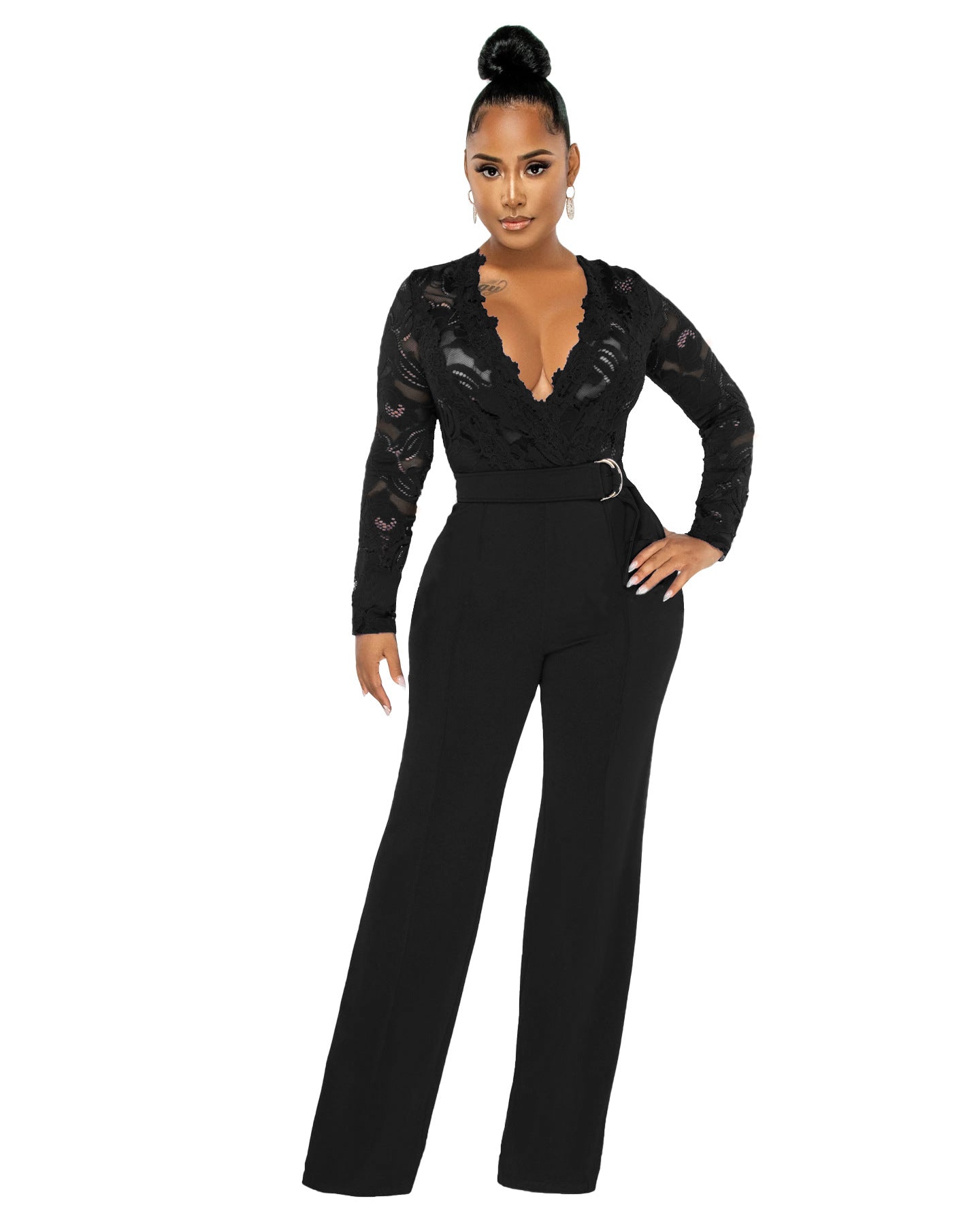 Fashion Sexy Casual Slim V-neck Lace Jumpsuits